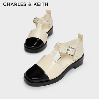 CHARLES&KEITH24春法式拼色平底单鞋搭扣玛丽珍CK1-70900504 Beige米色 36