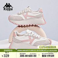 KAPPA卡帕厚底慢跑鞋女子运动鞋2024春季潮流百搭休闲增高老爹鞋 米黄色/菲粉色 36