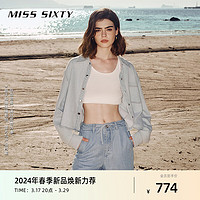 MISS SIXTY2024春季牛仔衬衫女含天丝翻领美式复古长袖单排扣 浅蓝 S