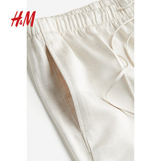 H&M女装休闲裤2024春季宽松直筒长裤印花直筒阔腿裤1215834 奶油色 165/80A M