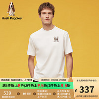 Hush Puppies暇步士男装2024夏季全棉复古时尚字母毛巾绣短袖T恤 019白色1 L