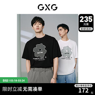 GXG男装 235g重磅花卉图案宽松休闲短袖T恤男士上衣 24年夏季 黑色 180/XL