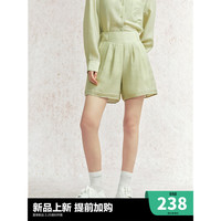 太平鸟国风莱赛尔品质衬衫2024夏季立体刺绣后背开叉衬衣套装 绿色短裤 M