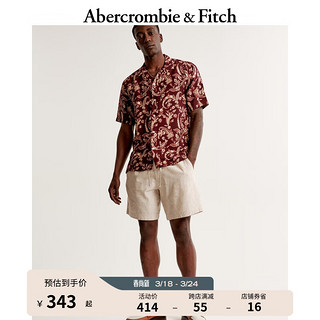 ABERCROMBIE & FITCH男装 24春夏亚麻混纺松紧腰短裤 358798-1 浅棕色织纹 XL (180/98A)