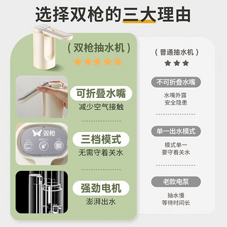 双枪双枪抽水器桶装水饮水机家用矿泉水电动抽水泵可折叠上水器 定量可折叠-浅绿色