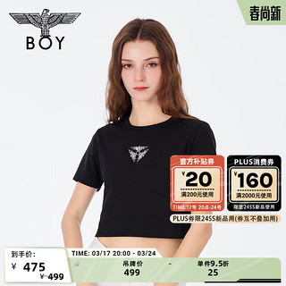 BOY LONDONBOYLONDON春夏24女士短款T恤三鹰标烫钻时尚立体短袖W01002 黑色 S