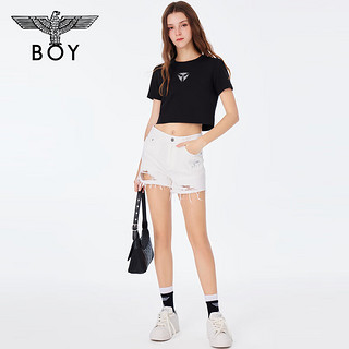 BOY LONDONBOYLONDON春夏24女士短款T恤三鹰标烫钻时尚立体短袖W01002 黑色 L