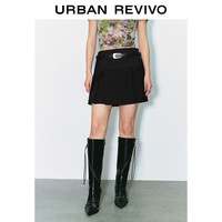 URBAN REVIVO 女士时髦学院显瘦短款压褶半裙 UWV540028 正黑 L