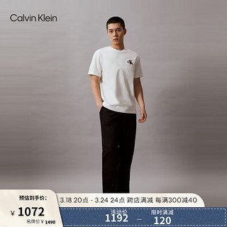 Calvin Klein Jeans24春夏男士简约刺绣抽绳腰纯棉直筒休闲长裤J325560 BEH-太空黑 L