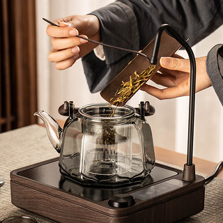 瓷牌茗茶具电陶炉煮茶器家用小型智能抽水煮茶炉加厚耐热玻璃煮茶壶 雅黑双环DTL-10抽水电陶炉 1ml