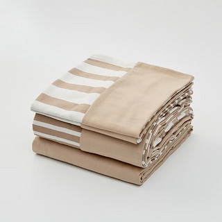 MUJI 柔软洗棉 被套套装 床上用品三/四件套 全棉纯棉 米色横条纹 床单式 加大双人用：适用1.8米床/四件套