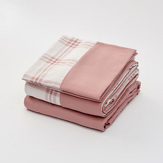 MUJI 柔软洗棉 被套套装 床上用品三/四件套 全棉纯棉 粉色小格纹 床垫罩式 双人用：适用1.5米床/四件套