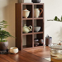 JIAYI 家逸 实木置物架桌面茶具收纳架北欧厨房水杯多宝阁桌上靠墙展示格 六格胡桃色