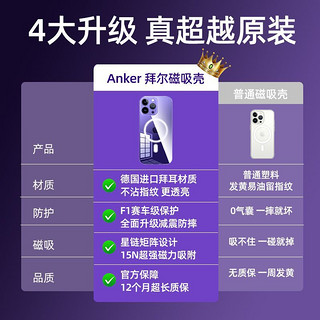 ANKER安克苹果15ProMax磁吸手机壳iPhone14Pro拜耳透明保护套