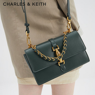CHARLES&KEITH质感链条手提包斜挎包包女包女士CK2-20671271 Dark Green深绿色 M
