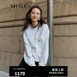 MO&Co.【福利】春季钻饰玫瑰盘花扭结露背卫衣MBB1SWS007 漂白色 S/160