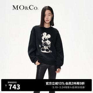MO&Co.2023冬米奇系列棉质底抓毛厚实圆领美式卫衣MBC4SWS002 黑色 XS/155