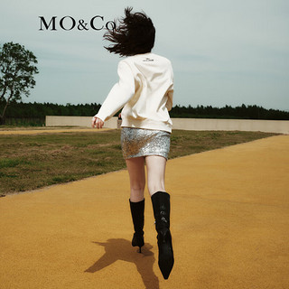 MO&Co.迪士尼米奇联名系列印花卫衣美式复古时尚感上衣女 芦笋白色 XS/155