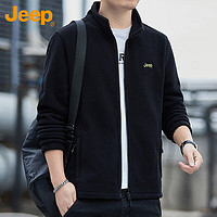 吉普（JEEP）卫衣男秋冬季摇粒绒加厚开衫外套男士潮流宽松衣服男装 黑色 XL 