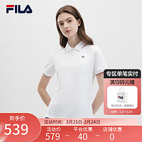 FILA 斐乐女子针织短袖POLO衫2024夏季休闲基础简约上衣 标准白-WT 160/80A/S