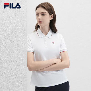 FILA 斐乐女子针织短袖POLO衫2024夏季休闲基础简约上衣 标准白-WT 160/80A/S