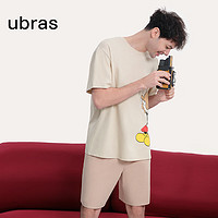 ubras【】迪士尼联名落肩短袖套头家居服男睡衣女套装款 燕麦奶色-男 M