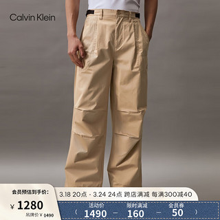 Calvin Klein Jeans24春夏男士街头潮流打褶宽松阔腿工装休闲裤J325357 PF2-卡其 30