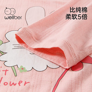 威尔贝鲁（WELLBER）儿童睡衣春夏季薄款家居服七分袖宝宝竹棉套装空调服 花朵兔 110cm