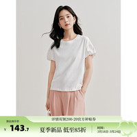 茵曼（INMAN）纯棉花苞袖T恤2024夏季女装新款圆领清新绣花显瘦百搭上衣