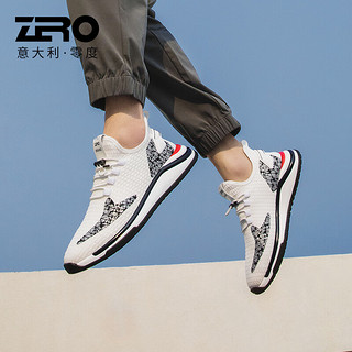 零度Zero男鞋2024夏季网面舒适透气凉爽飞织鞋户外日常百搭休闲鞋 白色 40