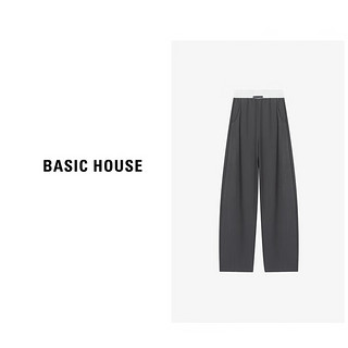 Basic House/百家好高腰时尚休闲宽松纯色款长裤女春季2024 黑色 L120-130斤