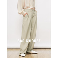百家好(Basic House)莱赛尔阔腿休闲裤女2024春季修身显瘦直筒长裤 卡其色 L