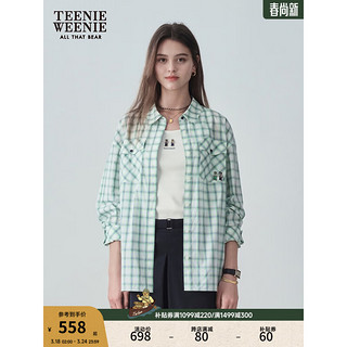 Teenie Weenie小熊2024年夏季格纹衬衫时尚学院风长袖衬衣女士 绿色 170/L