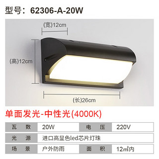 楼王室外壁灯防水外墙户外庭院走廊露台门前灯花园墙壁门灯门口灯接电 20瓦led中性光(6-A-20)防晒防雨