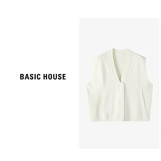 Basic House/百家好黑白条纹无袖马甲针织衫宽松开衫外套女春季小香风 白色 M（80-120斤）