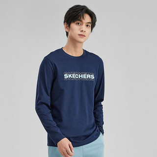 SKECHERS 斯凯奇 春季长袖运动t恤男亲肤长袖t恤男圆领打底上衣