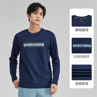 SKECHERS 斯凯奇 春季长袖运动t恤男亲肤长袖t恤男圆领打底上衣