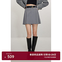 ochirly欧时力 高比例醋酸a字半身裙2024新款春装短裙压褶学院风 黑色