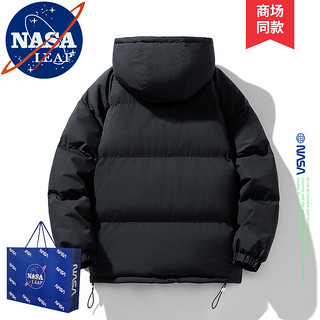 NASA LEAP棉服男秋冬季加厚棉袄子潮流连帽羽面包绒服棉衣男女 黑色 L