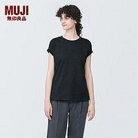 无印良品（MUJI）女式 天竺织 法国袖T恤 短袖上衣打底衫内搭早春 BB2Q2A4S 黑色 M (160/84A)