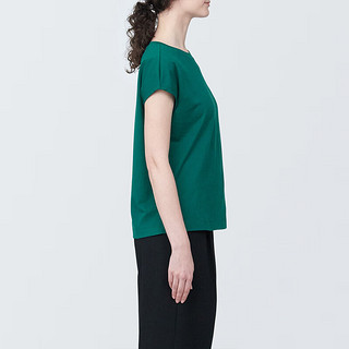 无印良品（MUJI）女式 天竺织 法国袖T恤 短袖上衣打底衫内搭早春 BB2Q2A4S 绿色 XL (165/92A)