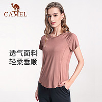 88VIP：CAMEL 骆驼 瑜伽服女上衣莫代尔健身服宽松跑步罩衫夏季t恤运动短袖透气