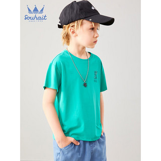 水孩儿（SOUHAIT）童装男童女童短袖夏季圆领套头T恤亲肤上衣 玻璃蓝 130