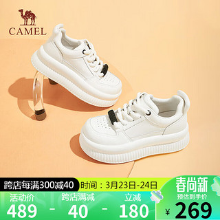 CAMEL 骆驼 板鞋女青春配色松糕厚底面包休闲鞋 L24S255646 米色 39