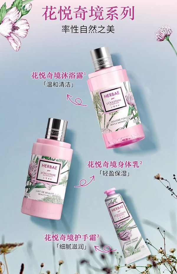 L'OCCITANE 欧舒丹 随机礼盒+花悦奇境沐浴啫喱 250ml+润肤露 250ml+护手霜 30ml（赠 随机礼袋+樱花沐浴露 35ml+润肤露 35ml+随机手霜10ml+清甜春日2件礼）