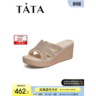 他她（TATA）2024夏时尚简约休闲女拖鞋7MY17BT4 粉红色 35