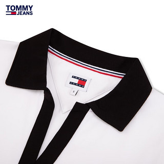 TOMMY JEANS 24春季女装复古弹力撞色V领修身短袖POLO衫DW0DW17225 白色YBR M