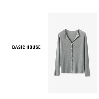 Basic House/百家好翻领高级感薄款针织衫打底衫女春季2024轻职场百搭 驼色 L（115-130斤）