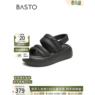 百思图（BASTO）2024夏季时尚休闲运动凉厚底女凉鞋UCL31BL4 黑色 37
