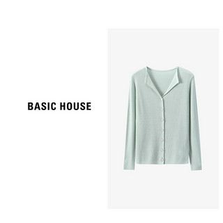 Basic House/百家好翻领高级感薄款针织衫打底衫女春季2024轻职场百搭 粉色 L（115-130斤）